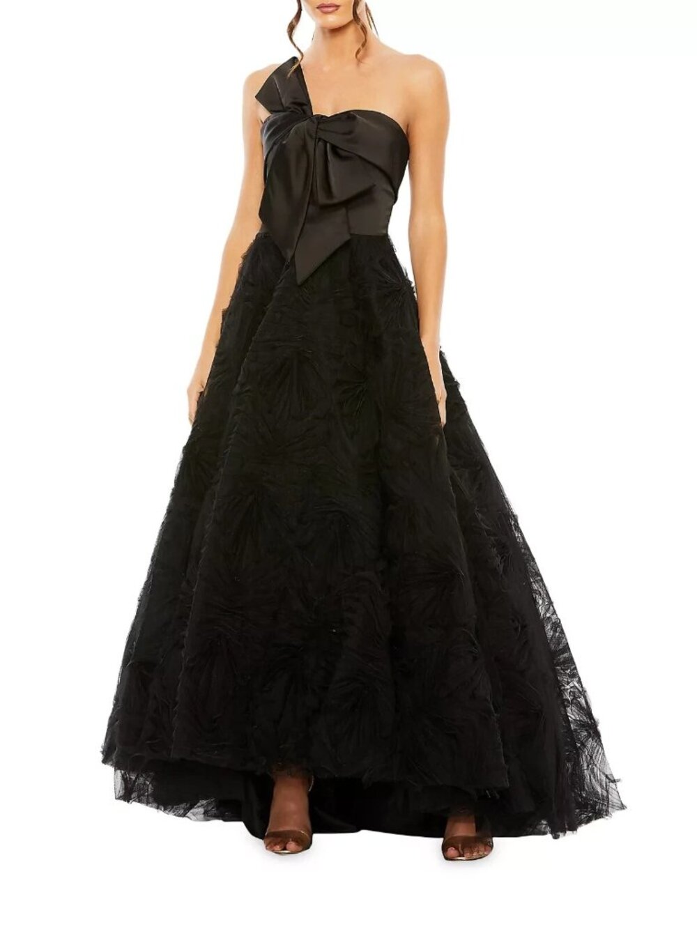 Mac Duggal Black Bow Knot Strapless Tulle Gown